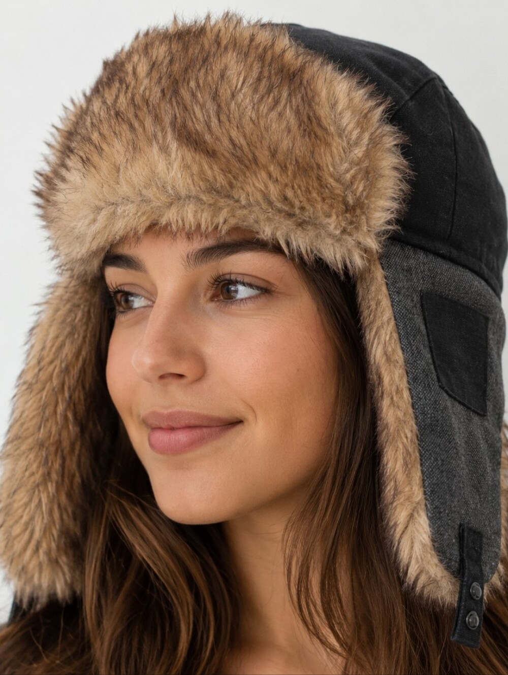 Levi's Black Winter Trapper Hat Bomber Trooper Hat Brown Faux Fur Trim Earflaps